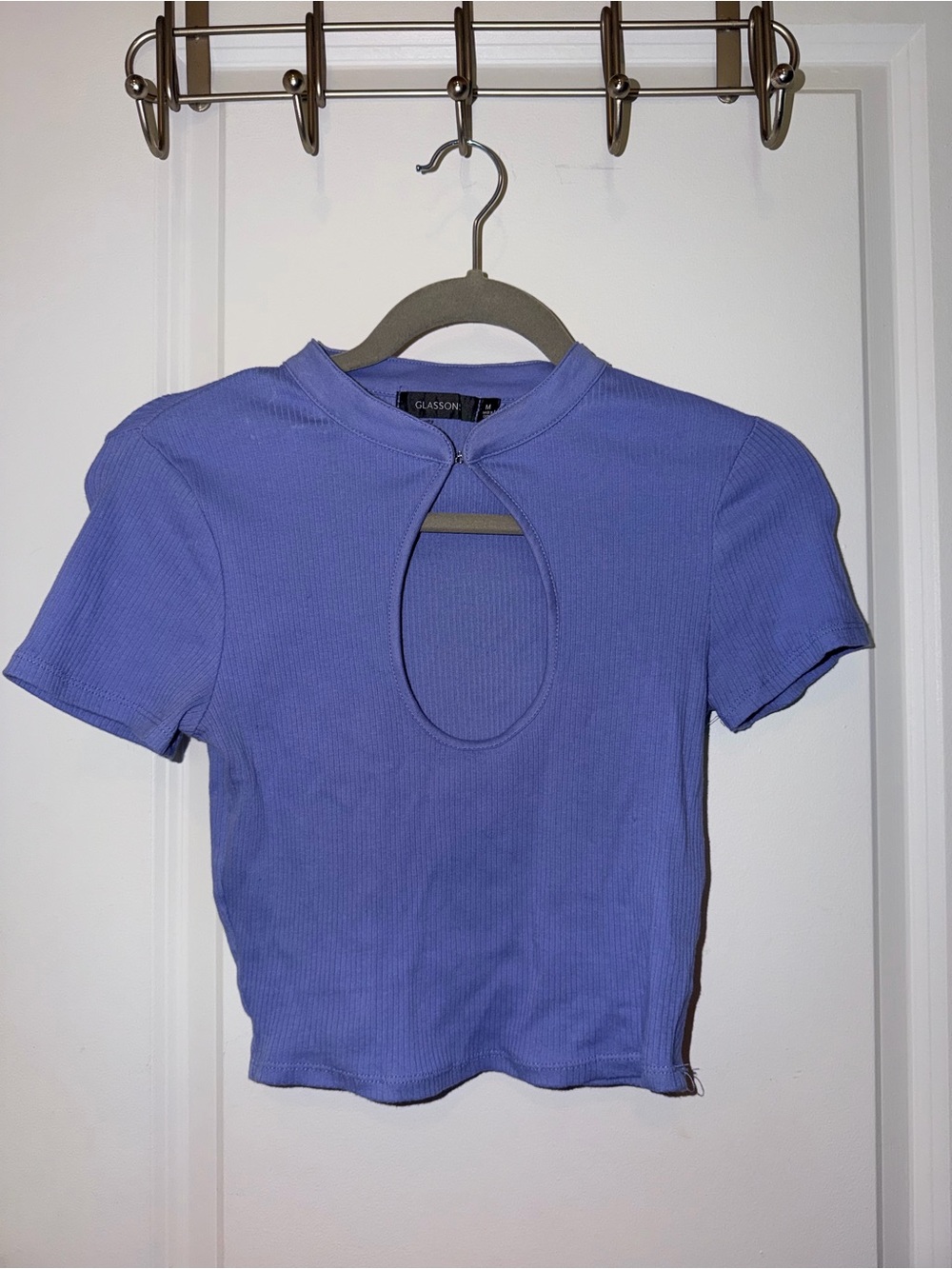 Glassons Periwinkle Ribbed Keyhole Crop Top